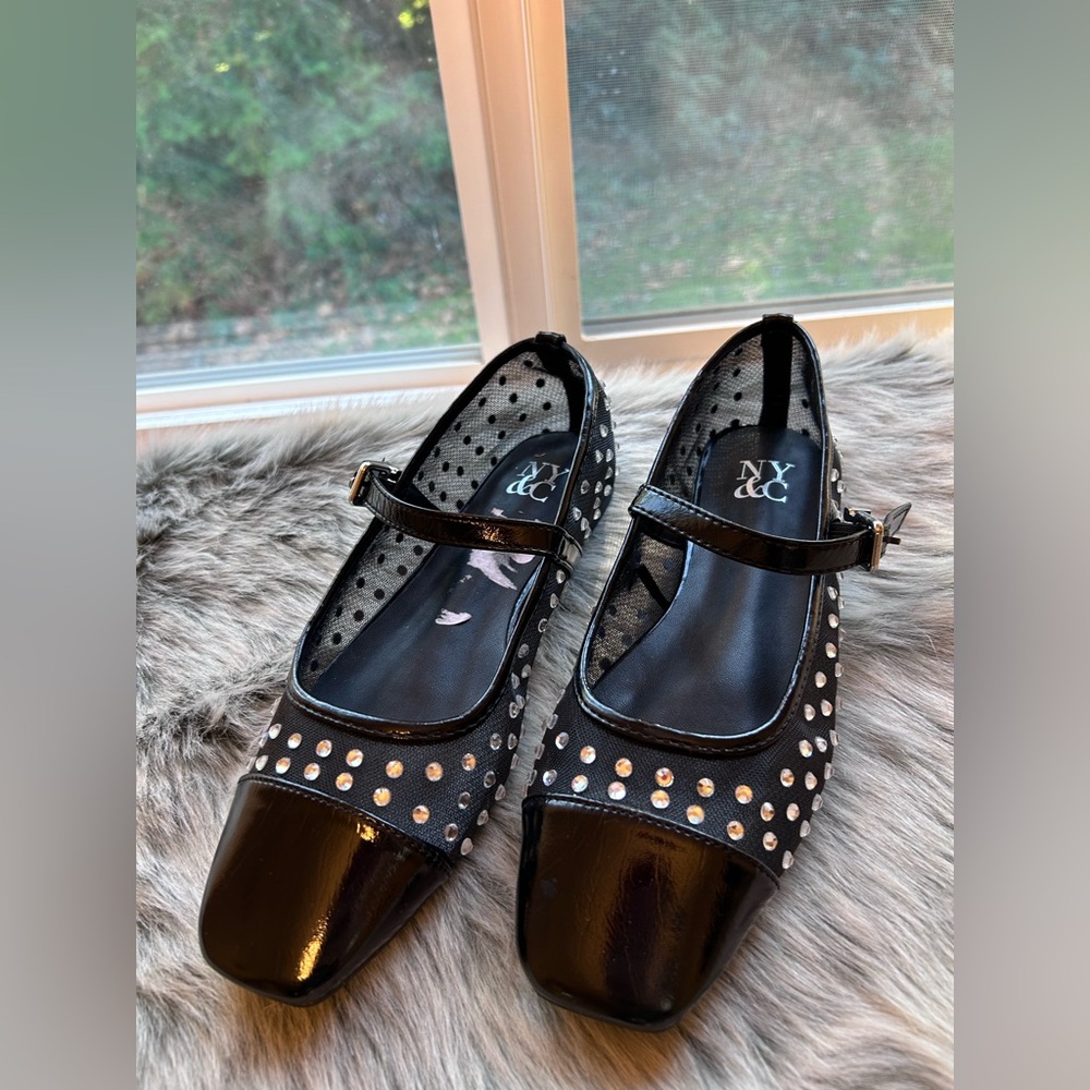 New York and company Stradivarius studded ballet shoes in black size 8 - Picture 5 of 10